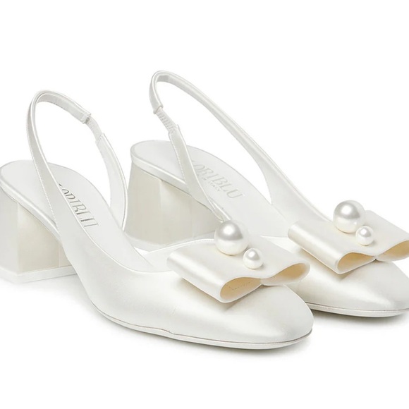 Loriblu Made in Italy: white satin slingback pumps with pearl and bow detail. - Picture 5 of 5